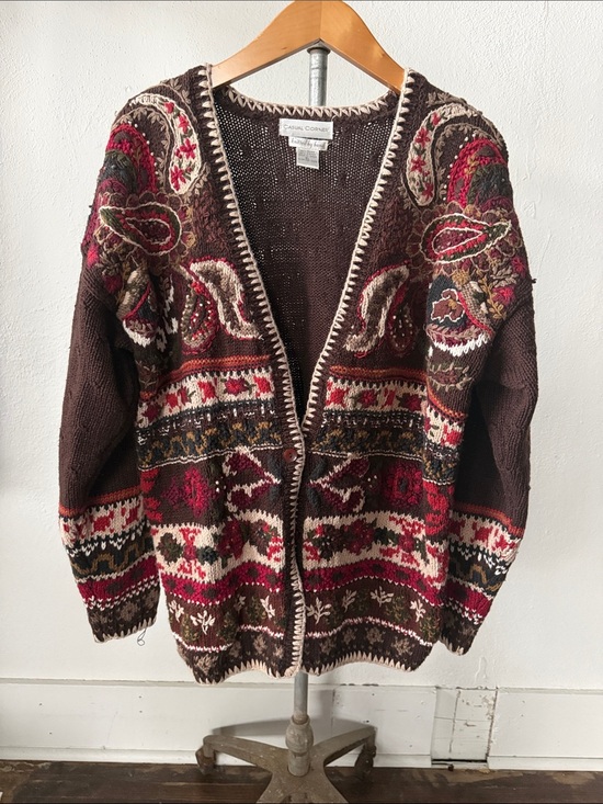 Vintage Sweaters - Vintage Chunky Knit Granny Cardigan Sweater Size XL